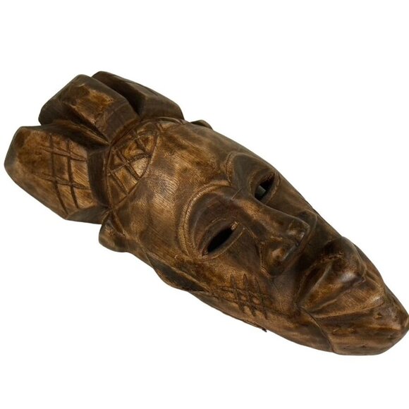 African Tribal Wood Mask Wall Hanging Hand Carved Plaque Folk Art u - Picture 5 of 7